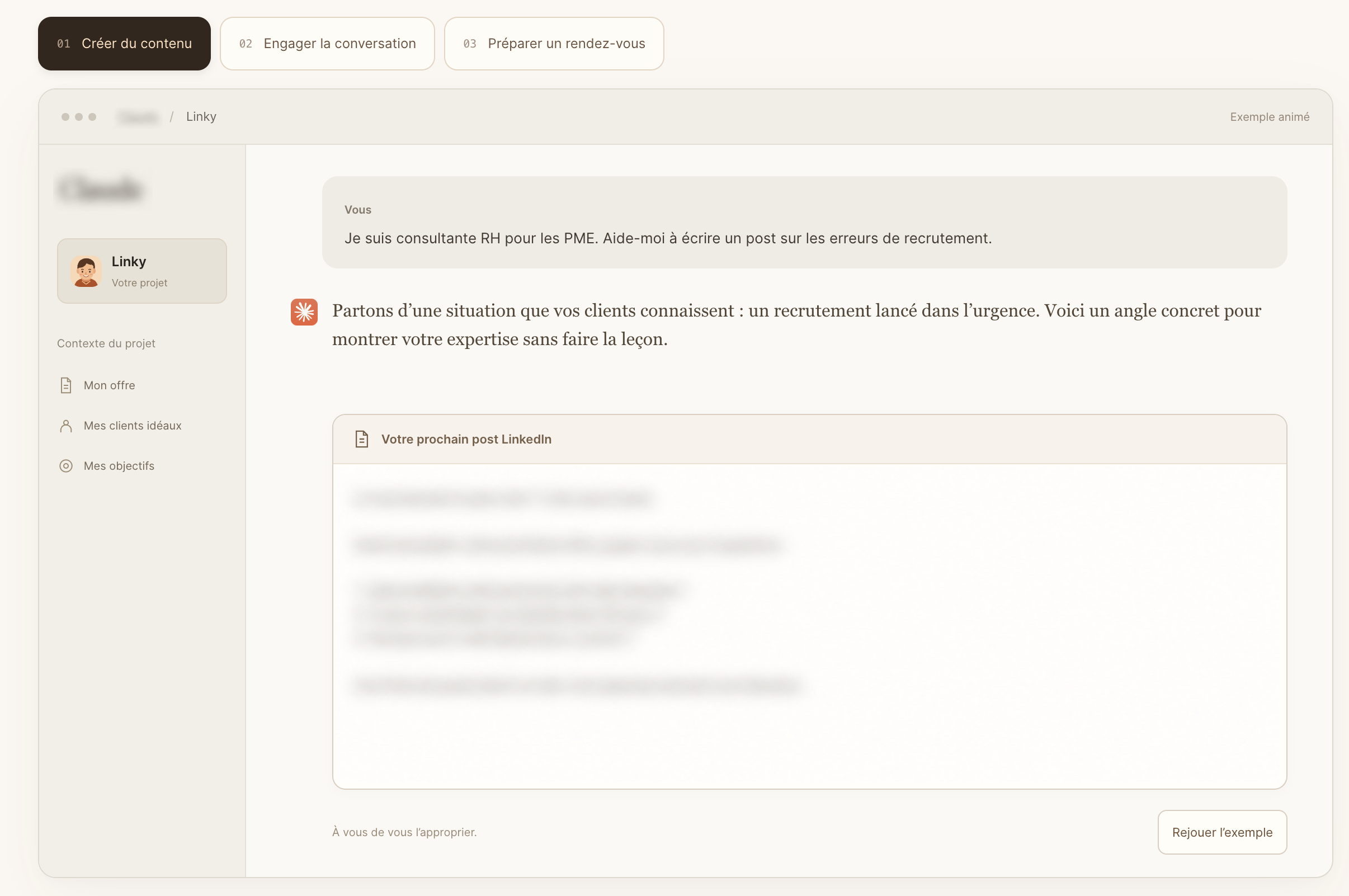 Aperçu de Linky, l’assistant IA LinkLeads